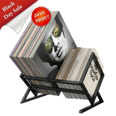 Vinyl Record Holder, Metal Vinyl Record Storage with Side Baffles, 80-110 LP Storage, Minimalist Design for Protecting Files, Albums, Books, Magazines Record Organizer, Black 1 Tier-Vertical