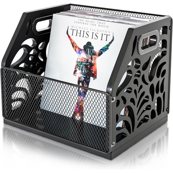 Vinyl Record Holder, Sturdy Wooden Album Storage for Vinyl Records, Holds 70+ LPs, Perfect for Records, Files, Books & Magazines (Black)