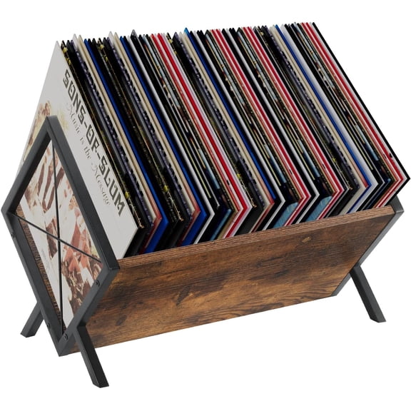 Vinyl Record Holder, Vinyl Storage Rack, Retro Wood Metal Record Stand, Stable Triangle Book Album Organizer, Vertical Space Saving Display Rack for Home Bedroom Study