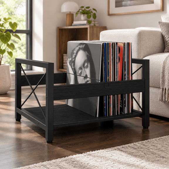 Vinyl Record Holder, Wooden Record Crate Fits 7 -12 Records