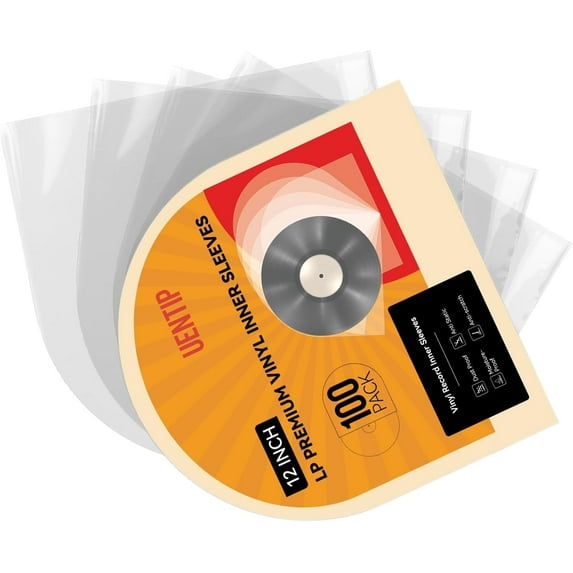 Vinyl Record Inner Sleeves Covers -Clear Vinyl Record Sleeve 100-Pack - Protect Your LP Albums from Scratches, Dirt & Dust - No-Acid Exterior Disc Cover (Inner Sleeves-Round Bottom)