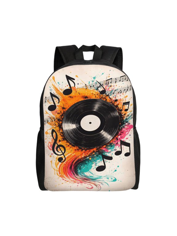 Vinyl Record Music Backpack Full Front Print Travel Laptop Bag for Men and Women