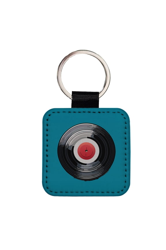 Vinyl Record Music Retro Faux Leather Square Keychain