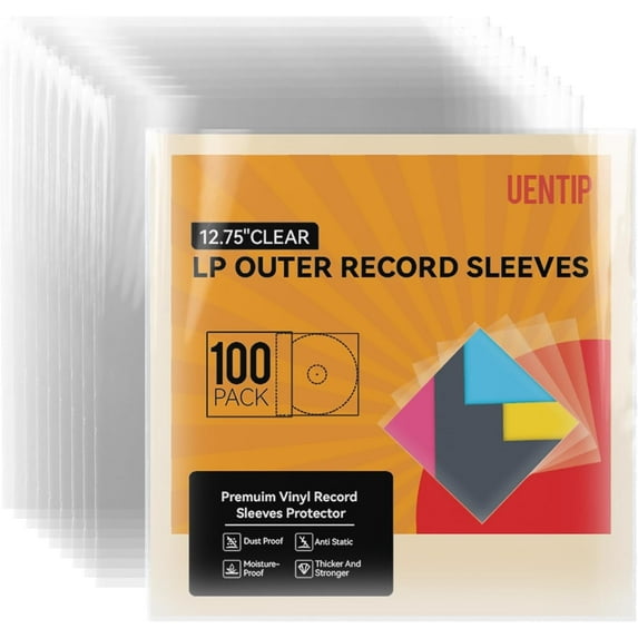 Vinyl Record Outer Sleeves Covers -Clear Record Sleeve 100-Pack - Protect Your LP Albums from Scratches, Dirt & Dust - No-Acid Exterior Disc Cover (Outer Sleeves-Square)