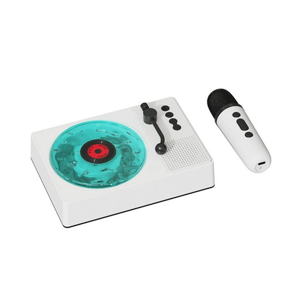 Record Player,2025 Vintage Record Player with Adjustable Ambient Lights,Bluetooth Record Player Waves with 4 Modes with 1Pcs Microphone,360° Stereo Surround Sound Improve Sleep Quality