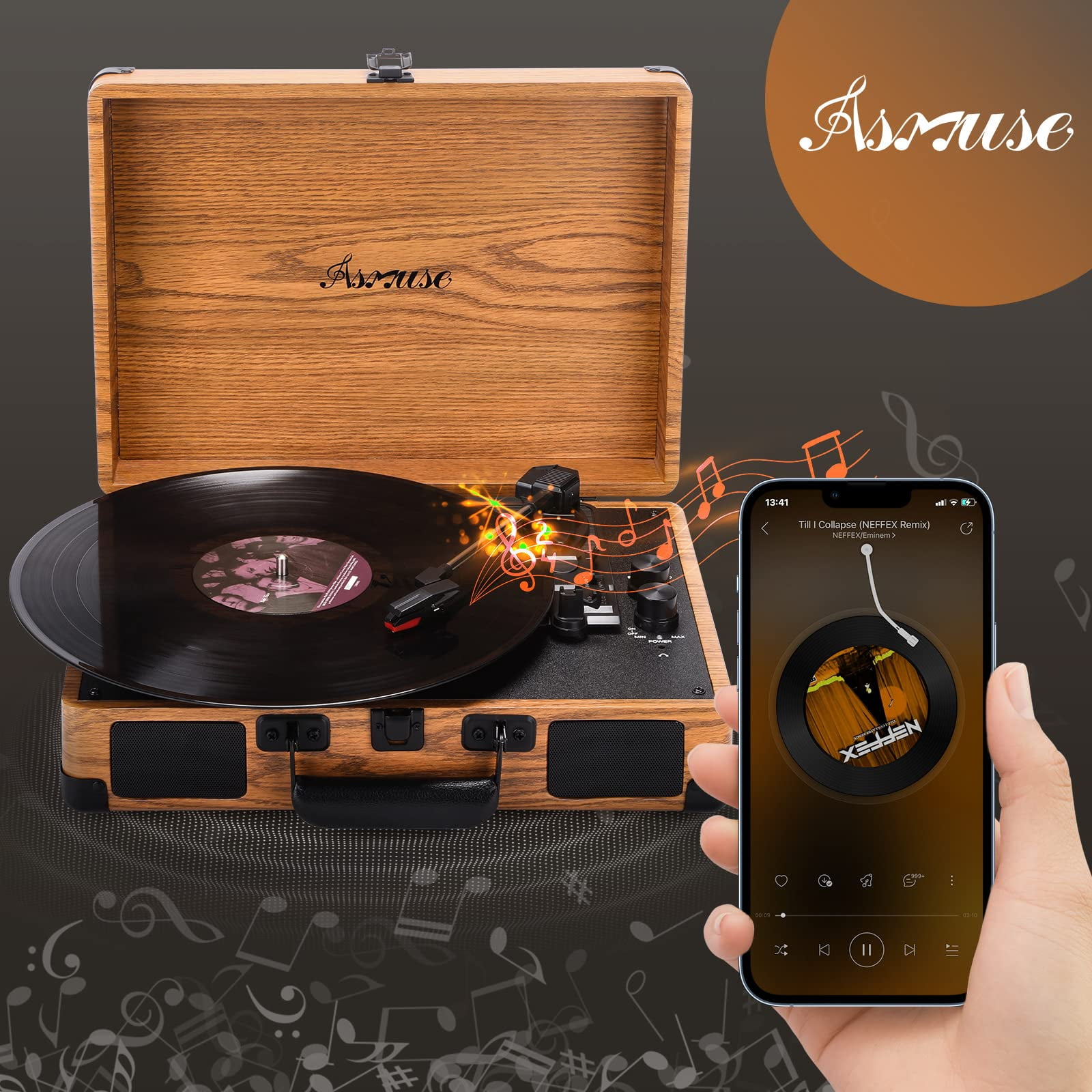 Vinyl Record Player, 3 Speed Turntable Bluetooth Record Player