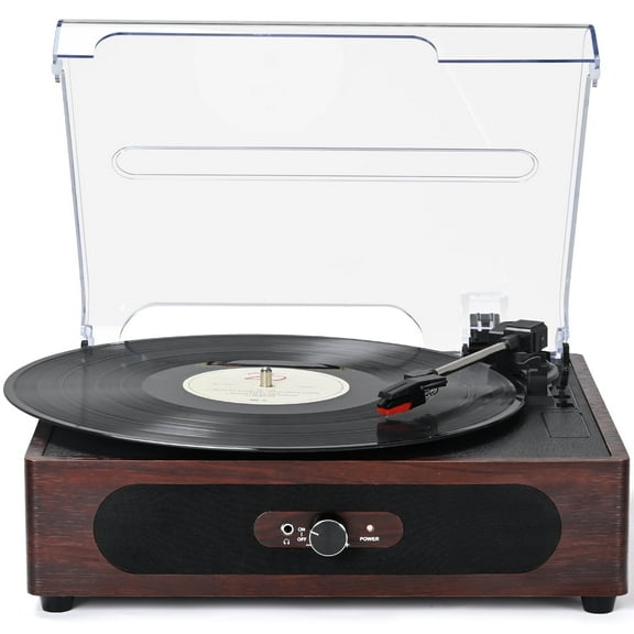 RetroAudio Vinyl Record Player Built-in Speakers, All In One 3-Speed Vintage Audio Turntables with Bluetooth, Red-Brown