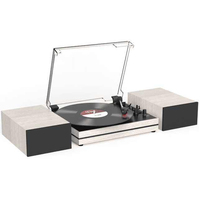 Voksun Record Player, Bluetooth Turntable With Built-in Speakers, 3-Speed Nostalgic Portable Vintage Suitcase LP Vinyl Record Player, Brown