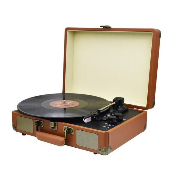 Vinyl Record Player Bluetooth Vintage 3-Speed Portable Suitcase Turntables with Built-in Speakers,  Support USB Recording AUX-in RCA Line LP Vinyl Players for Sound Enjoyment (Brown)