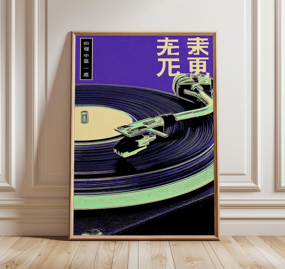 Vinyl Record Player Japanese Retro Music Turntable Purple Black