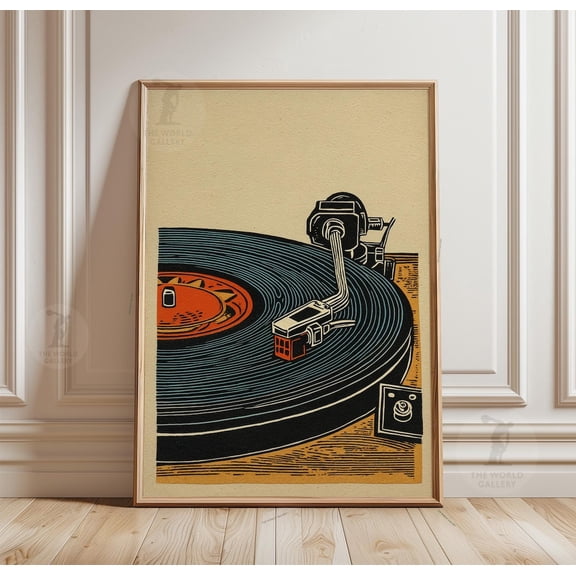 Vinyl Record Player Poster Retro Turntable Wall Art Vintage Music, Unframed Poster