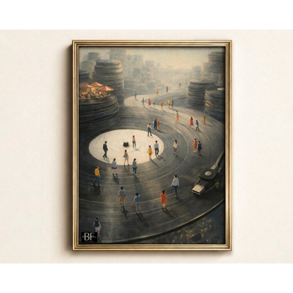 Vinyl Record Player Retro Turntable Tiny Dancers Minimalist Decorative Design Statement Wall Art