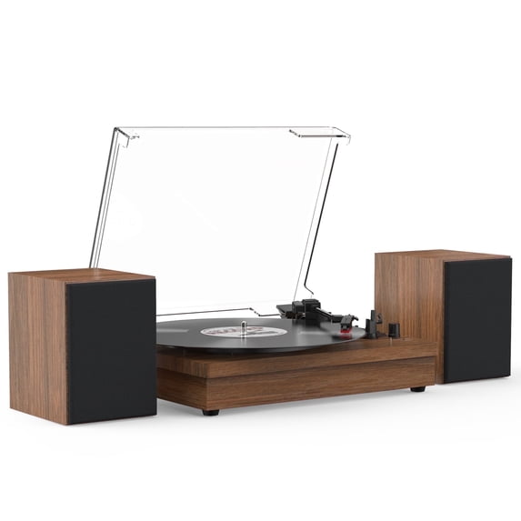 RetroAudio Vinyl Record Player with Bookshelf Speakers, 3-Speed vintage Turntable Support Bluetooth Playback,Brown
