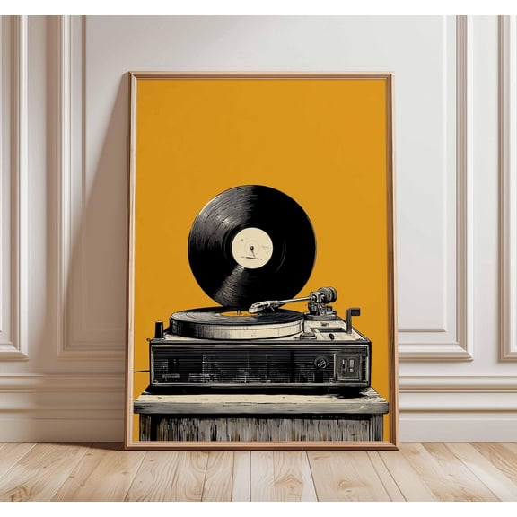Vinyl Record Player Wall Art Retro Turntable Vintage Music Room Decor Unframed Paper Print