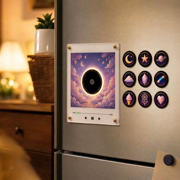Vinyl Record Player with Magnetic Fridge Adapter,NFC Music Box Set with Rotating Disc Night Light,Creative Holiday Desk Decor