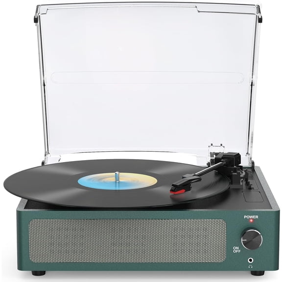 Vinyl Record Players Vintage Turntable with Speakers Belt-Driven Turn Tables Support 3-Speed, Bluetooth Wireless Playback, Headphone, AUX-in, RCA Line LP Phonograph Auto Stop Retro Black