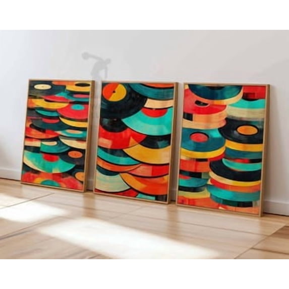 Vinyl Record Print Set Retro Abstract Art Mid Century Modern Decor Home ...