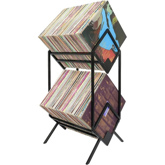Vinyl Record Rack 2 Tier Vinyl Record Holder -Home Organizer Fits 200 Albums/LPs - Vinyl Record Storage R RUIMEI Metal Vinyl Record Dispaly Stand for Men Women Gift
