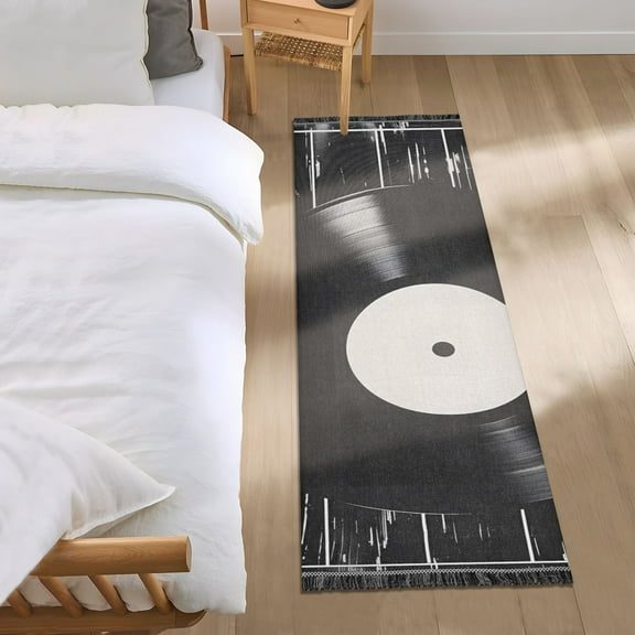 Vinyl Record Runner Area Rug 2x6 Soft Non-Slip Washable Bedside Carpet for Hallway Bedroom Living Room Home Decor