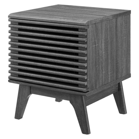 Vinyl Record Side Table Cabinet Stand, Charcoal Grey Gray, Wood, Modern Contemporary, Mid Century Living Hotel Lounge Cafe Lobby