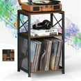 thumbnail image 1 of Vinyl Record Stand, Side Table with Magazine Holder, 2 in 1 Design End Table Living Room, Bedroom Nightstand Side Magazine Table, Rustic Brown, 1 of 7