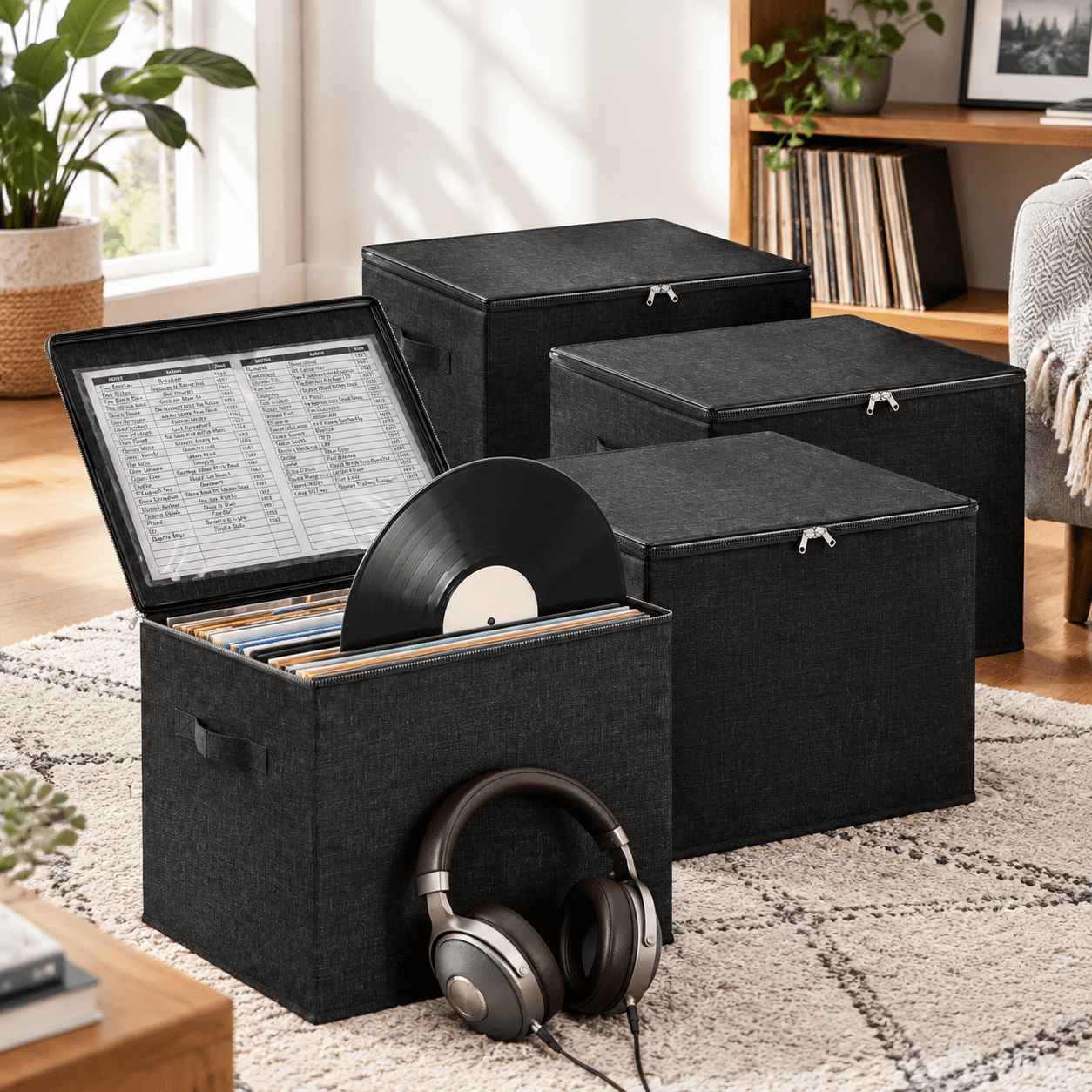 Vinyl Record Storage Box with Zip Closure, Holds 90 12-Inch LPs ...