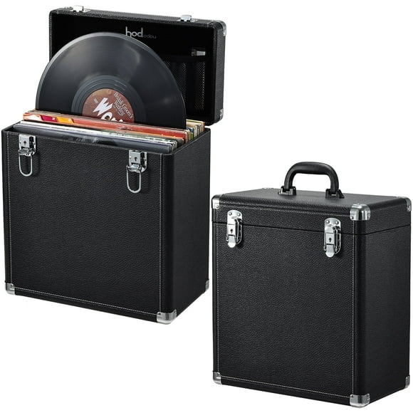Velore Vinyl Record Storage Case LP Album Collection Display Box Organizer Holder with Mesh Bag, Black