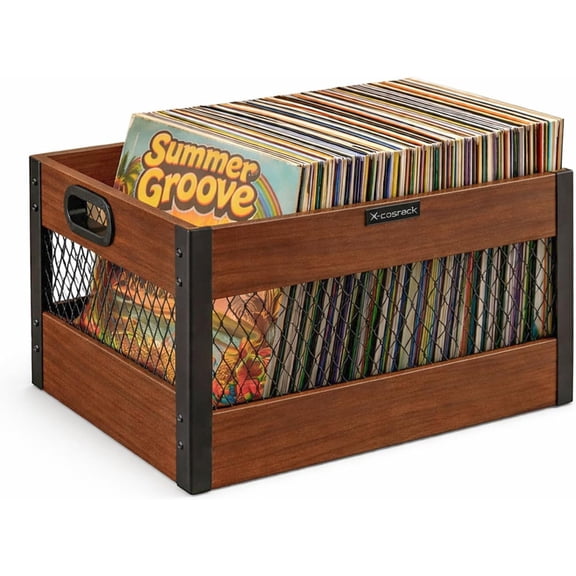 Vinyl Record Storage Crate, Wooden LP Record Organizer, Holds 6080 Records, Classic Cube Storage for Albums