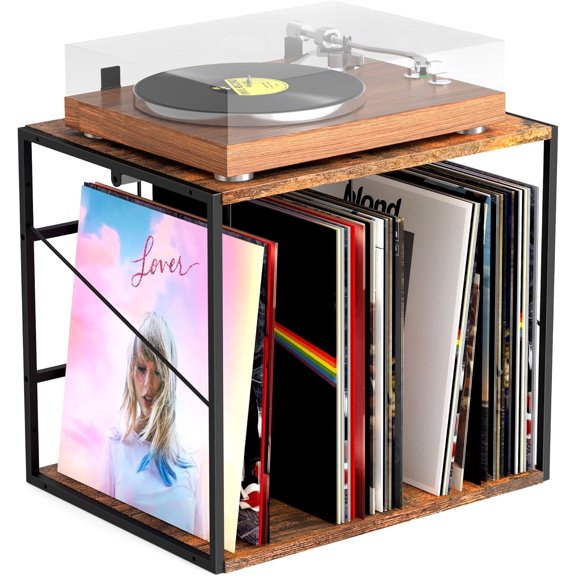 Vinyl Record Storage Holder for 80-100LPs, Vinyl Record Stand Wall Mount with Movable Divider, Solid Record Display Crate & Organizer for Albums, Magazine, Book, File