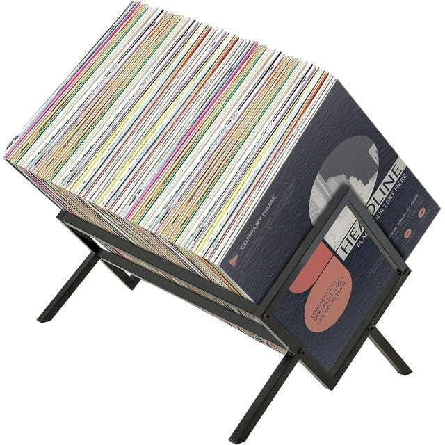 Vinyl Record Storage Holder, Holds up to 90-110 LPs, Metal Vinyl Record Organizer Stand, Simple/Functional/Easy Assembly, Classical Design for Files/Book/Magazine Record Rack (Black)