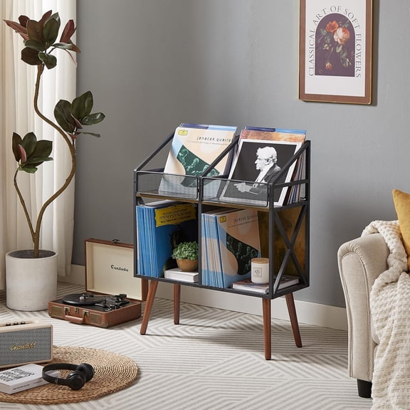 Vinyl Record Storage Holder Rack, 250 LP Wooden Display Stand for Albums Books Magazines Files Living Room Bedroom