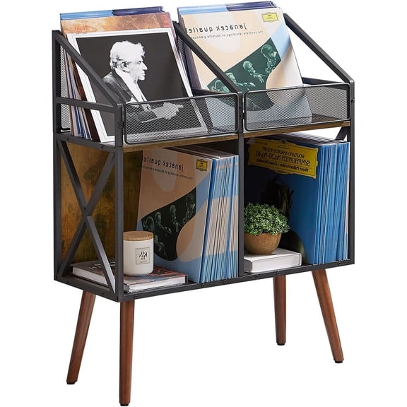Vinyl Record Storage Holder Rack,250 LP Wooden Record Display Table for Albums Books Magazines Files for Living Room Bedroom Patent Pending
