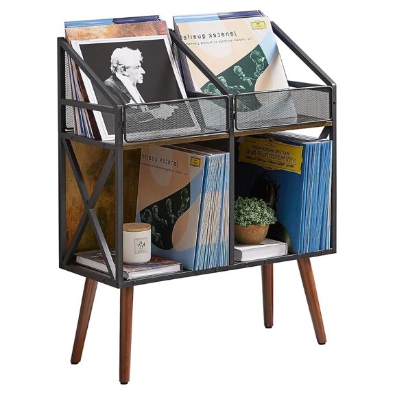 Vinyl Record Storage Holder Rack,250 LP Wooden Record Display Table for Albums Books Magazines Files for Living Room Bedroom Pending