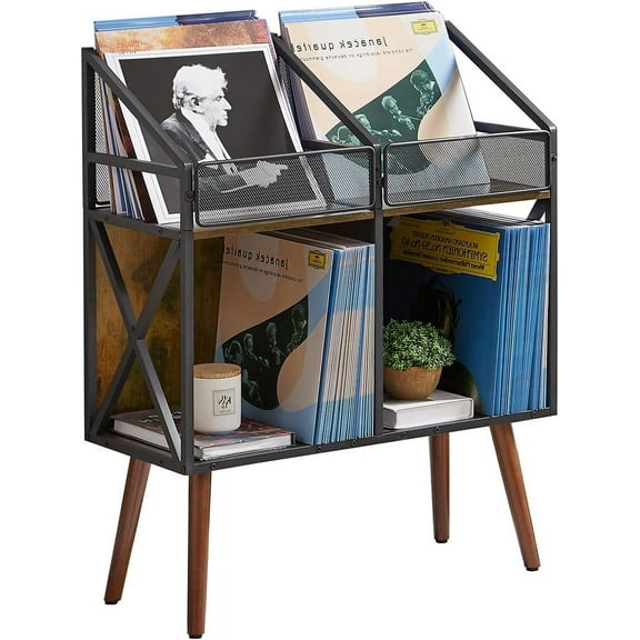 Vinyl Record Storage Holder Rack,LP Wooden Record Display Table for Albums Books Magazines Files for Living Room Bedroom