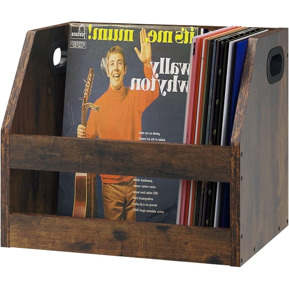 Vinyl Record Storage Holder, Rustic Brown, 14.96*11.42*11.42" HCD001H