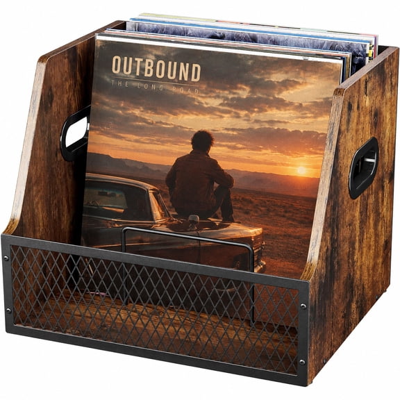 Vinyl Record Storage, Vinyl Holder with Fixed Dividers, Multi-Purpose Record Crate Album Organizer Case Holds 60+ 7/10/12 Inch LPs, Magazine & Book Rack Vinyl Record Holder