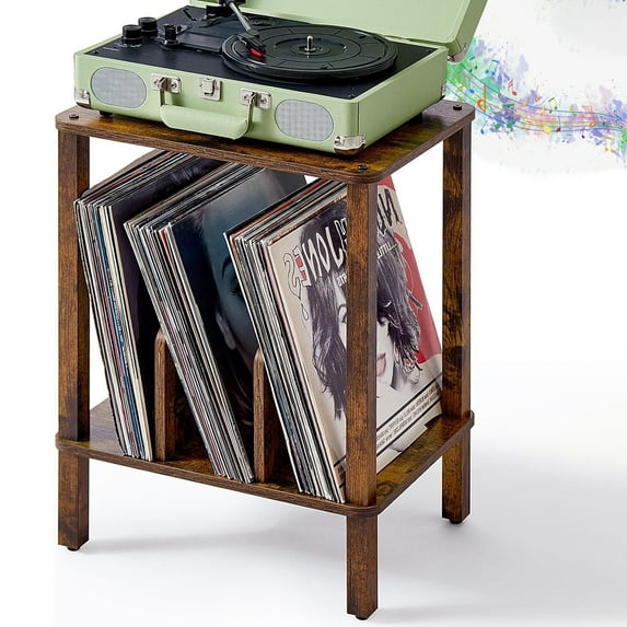 Vinyl Record Storage, Vinyl Record Stand Freestanding up to 100 Albums, 3-Compartment Vinyl Record Holder with Tabletop, Brown