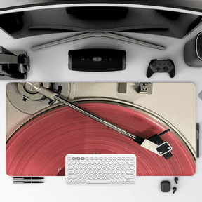 Vinyl Record Style Mouse Pad 35.4 x 15.8 Inches Red Music Design for Desk and Office Use