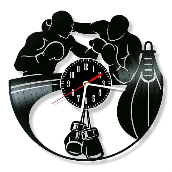 Vinyl Record Wall Clock Boxing Style Silent Gift for Friend Birthday Wall Decor Retro Nostalgic Home Decor 12 Inch