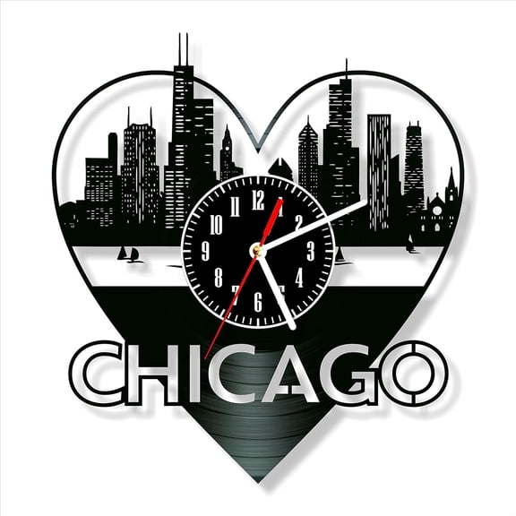 Vinyl Record Wall Clock City of Chicago Style Silent Gift for Friend Birthday Wall Decor Retro Nostalgic Home Decor 12 Inch