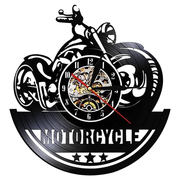 Vinyl Record Wall Clock Motorcycle Shape Retro Nostalgic Wall Clock