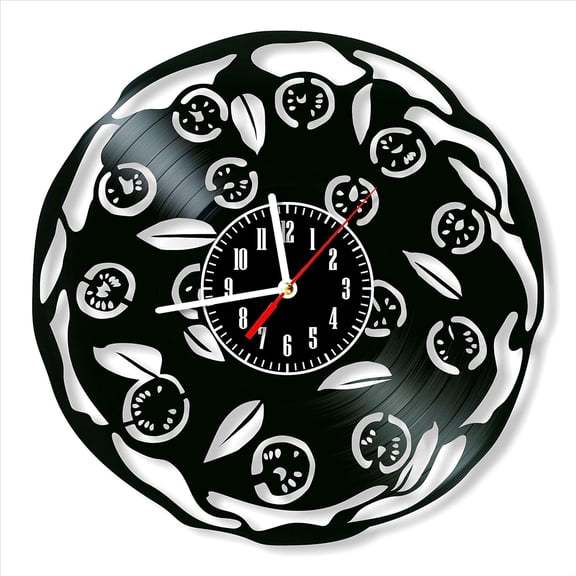 Vinyl Record Wall Clock Pizza Style Silent Gift for Friend Birthday Wall Decor Retro Nostalgic Home Decor 12 Inch
