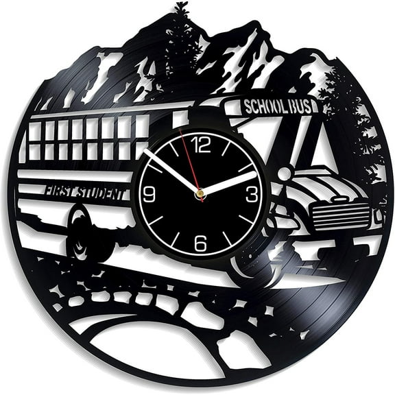 Vinyl Record Wall Clock School Bus Style Silent Gift for Friend Home Decoration Accessorie Living Room Decor 12 Inch