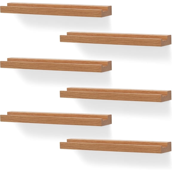 Vinyl Record Wall Mount, 6 Pack - Vinyl Record Shelves Album Display Holder for LP, CD, Book Art Storage - Vintage Home Decor (Wood Color)