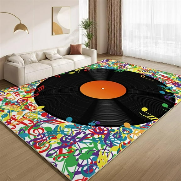 Vinyl Records Area Rugs Note Graffiti Records Rugs Non Slip Low Pile Indoor Throw Carpet for Living Room Bedroom Gameroom Study Office Entrance Foyer 2ftx3ft