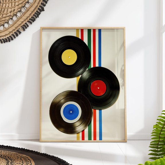 Vinyl Records Geometric Striped Mid Century Music Wall Art, Unframed Paper Poster 8x10in