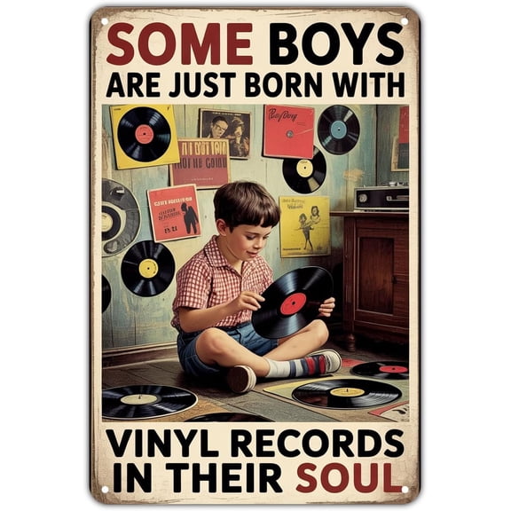 Vinyl Records Music Lover tin sign Vintage Vinyl Records Metal Sign Print Aesthetic for Garden Yard Bar Porch Home Bedroom Kitchen Wall Decor Decor Gift 8 x 12 Inches