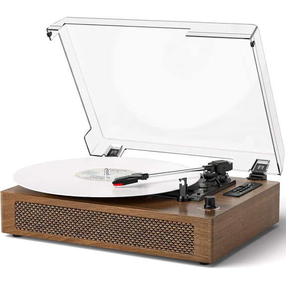 Vinyl Records Player Bluetooth with Bulit-in Speaker Vintage Record Player with USB Recording EQ Mode Support Belt-Driven 3-Speed Turntable AUX-in RCA Out, White