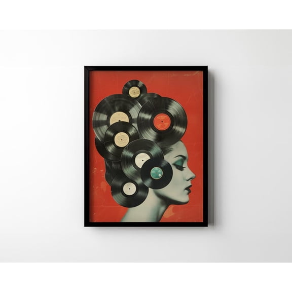 Vinyl Records Poster Print Vintage Collage Wall Art Dj Retro Vintage Woman Soul Funk Music Lover Wall Decor Matte Poster, Matte Canvas Stretched, Posters & Art Prints, Gift.