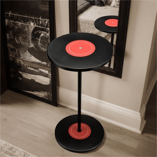 Vinyl Records Side Table Record Decoration for Indie Hippie Room Decor Small Round End Drink Table with Pedestal Modern Hippie Decor for Home Music Room Party Aesthetic Decoration 14x25.6 Inch